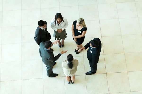 Overhead view of business meeting