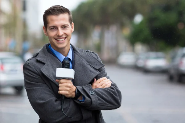 Professional news reporter portrait in the city