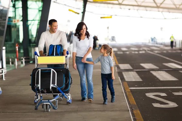 Family with suitcases at airport