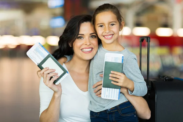 Mother and daughter holding passports