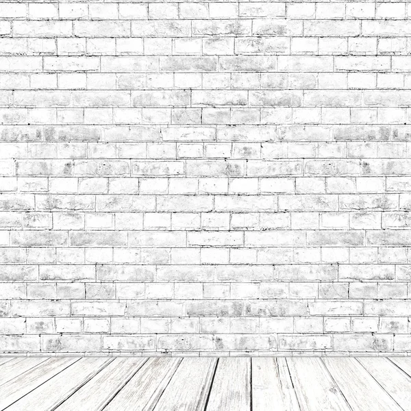 White brick wall room with wooden floor as background