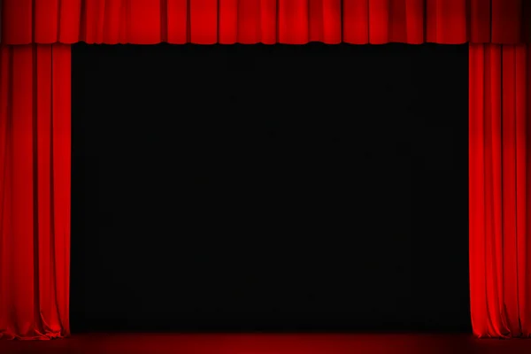 Red curtain on theater or cinema stage wide open