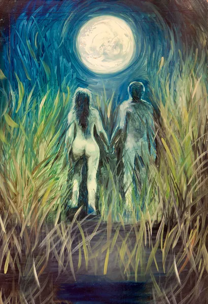 Man and woman oil painting