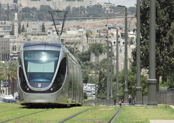 Modern tram in old Jerusalem