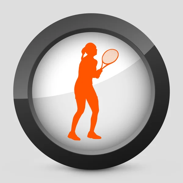 Vector illustration of a gray and orange icon depicting a tennis player in action
