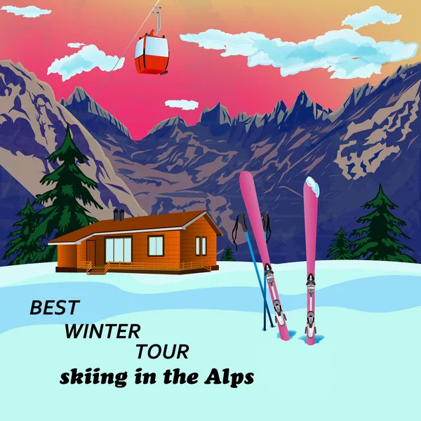 Winter sports ski rest in Alpine resorts.Vector