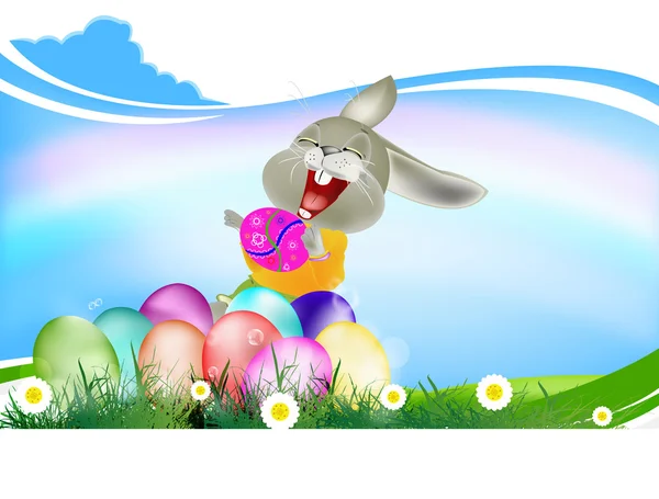 Happy Smiling Rabbit and Easter Eggs.Holiday Easter.Vector
