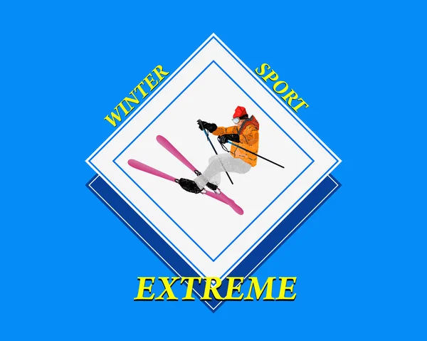 Adventure Winter Sport.Freestyle Skiing.Extreme Skiing.Vector