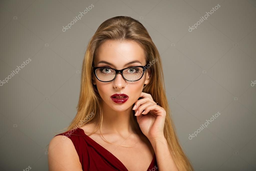 Sexy Woman In Red Dress And Glasses Stock Photo By Brickrena 38630353