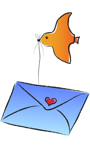A flying bird carries an envelop