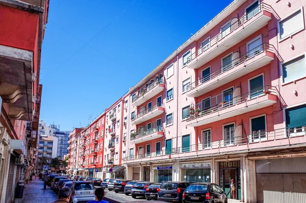 Street view of typical houses in Lisbon, Portugal, Europe