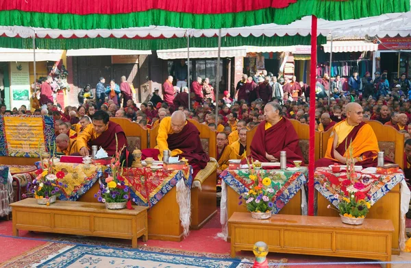 Nepal, Kathmandu, Boudhanath stupa -17th of December 2013: meditation of Tibetan Buddhist Monks during festival