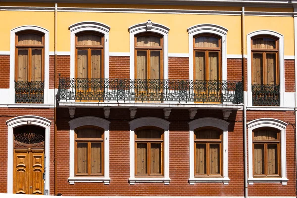 Traditional Lisbon window. Portuguese style of building fasades, decor of balconys fnd design of the window