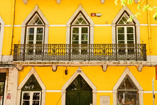 Traditional Lisbon window. Portuguese style of building fasades, decor of balconys fnd design of the window