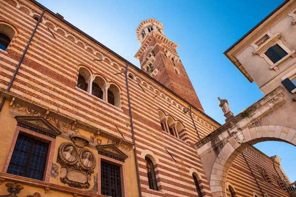 Verona, northern Italy, Ancient Street, the perspective of university walls, arch, Piazza della Signoria, gothic architecture