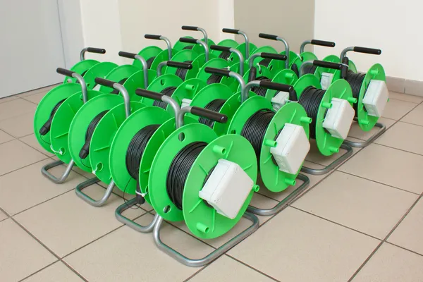 Group of cable reels for new fiber optic installation
