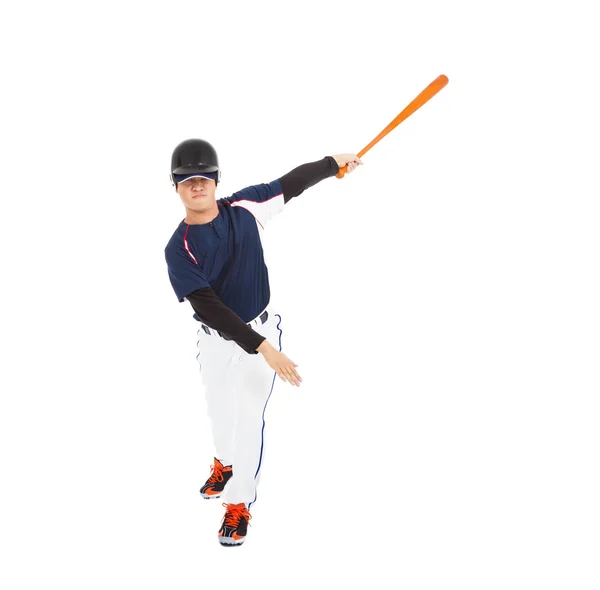 Baseball player taking a swing