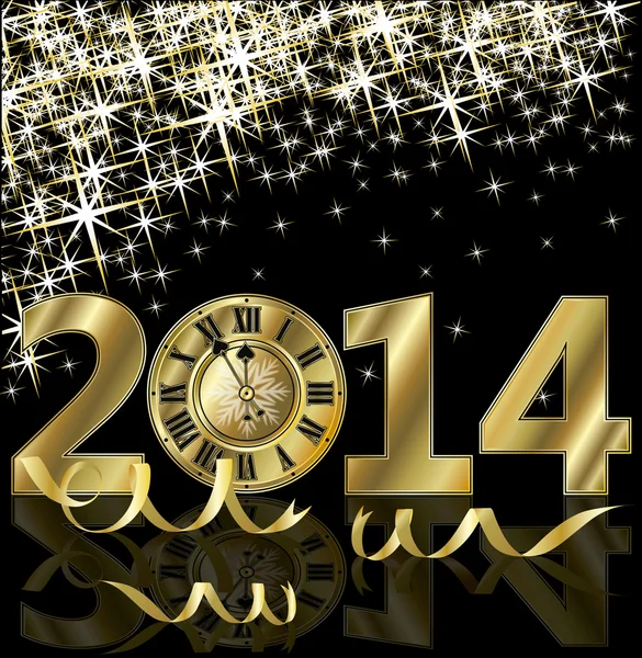 New 2014 Year golden card, vector illustration