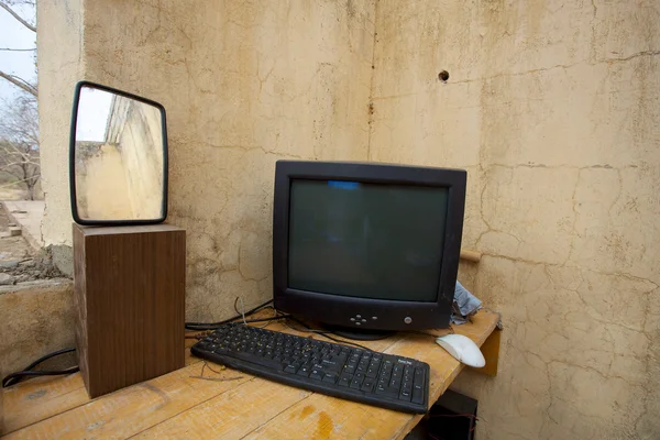 Old computer on desk
