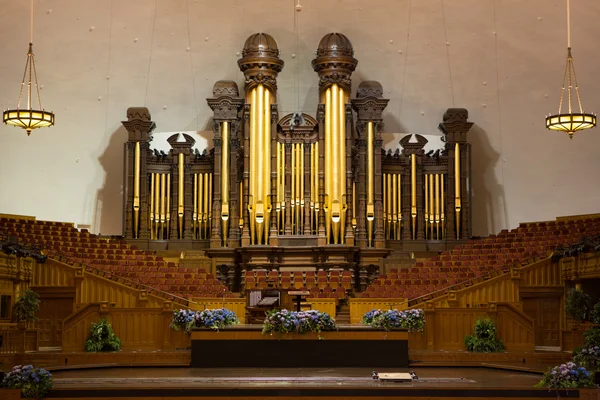 Church organ pipes and the Interior of the Mormon Tabernacle Tem