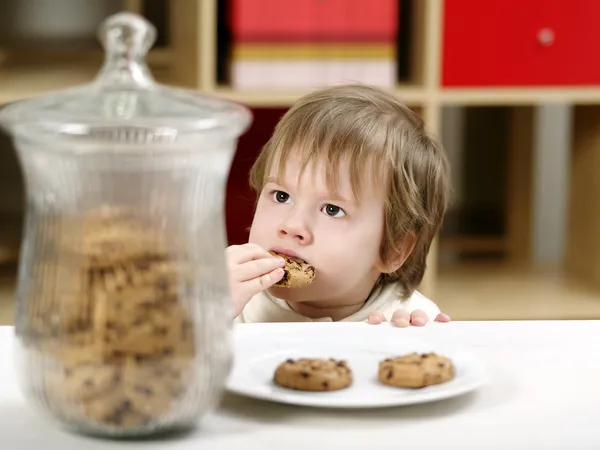 Little boy eating cookies