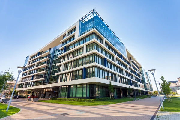 Alley with modern office buildings in Budapest