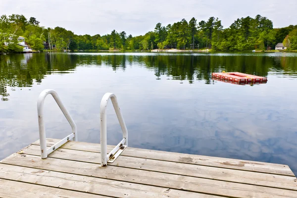 Dock on calm lake in cottage country