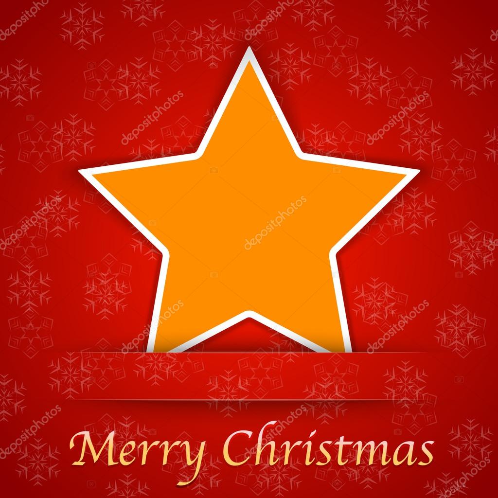 Merry Christmas gift card with a simple star placed on red backg
