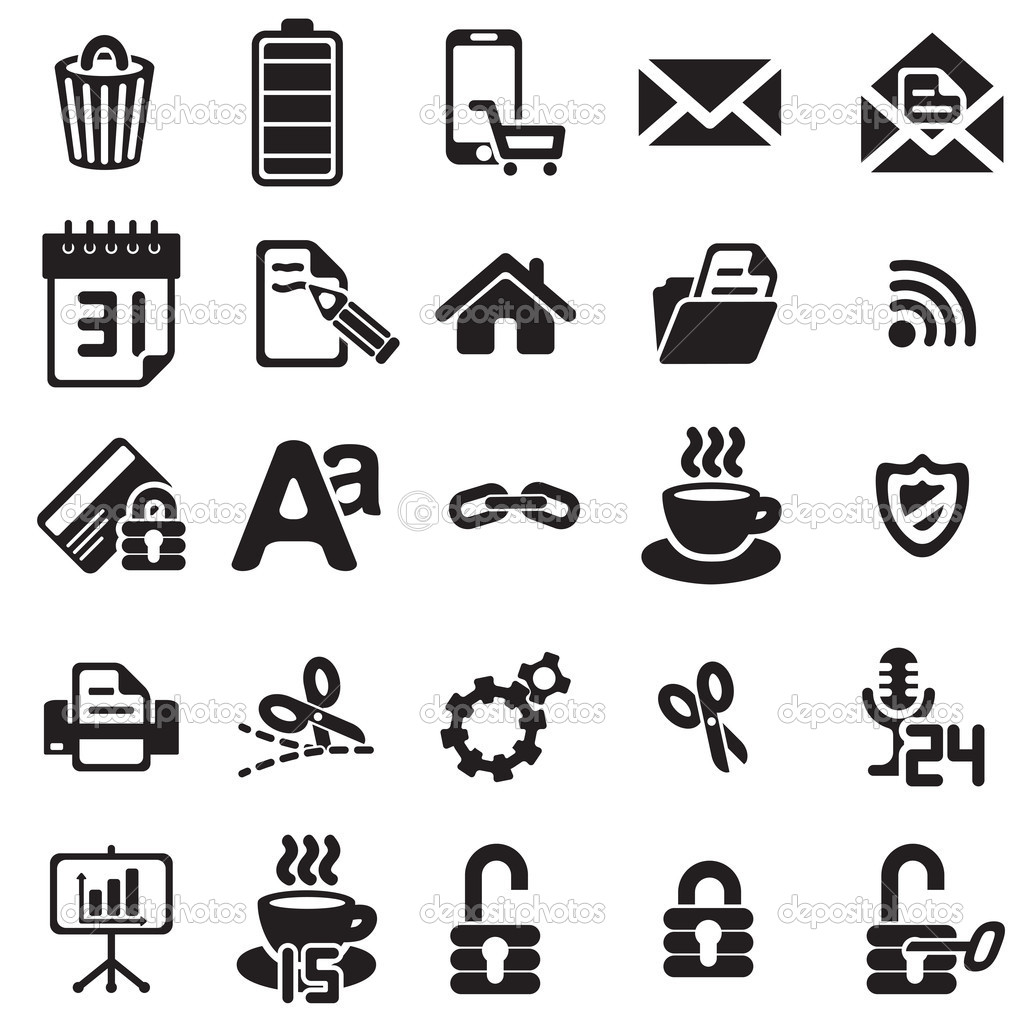 Black business icons set on white — Stock Vector © strejman #21209901