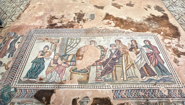 Ancient Greek mosaic in Paphos Archaeological Park at Cyprus