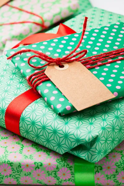 Wrapped gifts with tag