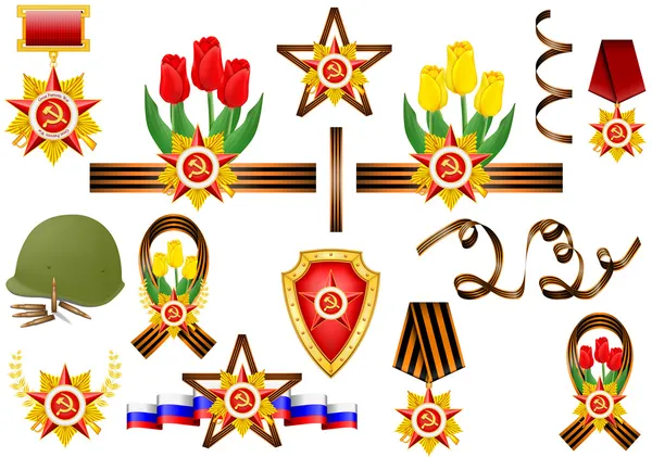 Vector set of military objects, related to 23 February and Victory Day