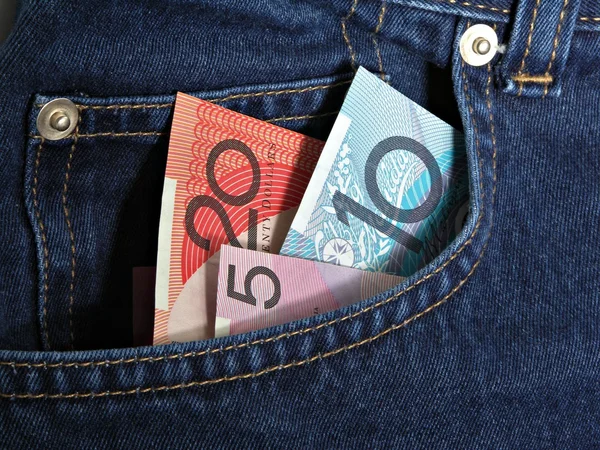 Australian money in jeans pocket