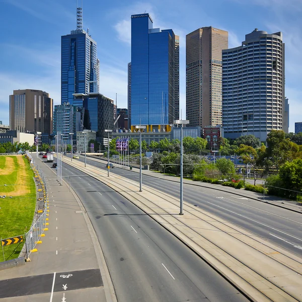 MELBOURNE, AUSTRALIA - OCTOBER 29: Melbourne skyline and exhibition street extension