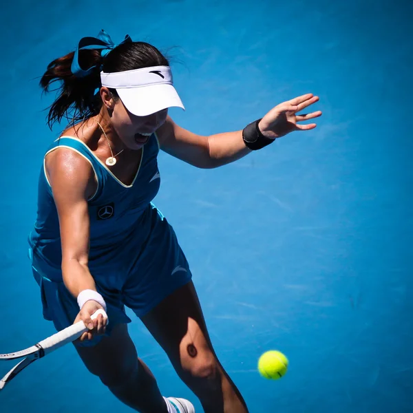 MELBOURNE, AUSTRALIA - JANUARY 26: Jie Zheng in action at her qu