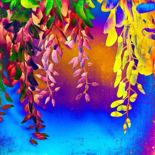 Stock Photo: Psychedelic background with beautiful yellow and blue flowers of