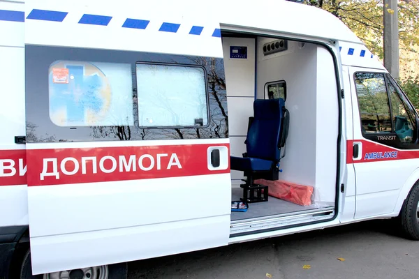 ODESSA, UKRAINE - APRIL 2: Doctors taking new ambulance equipped