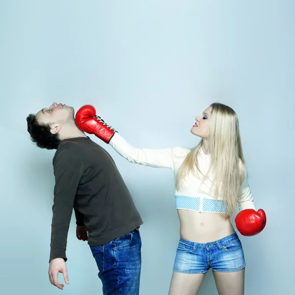 Beautiful Funny couple expressive fighting