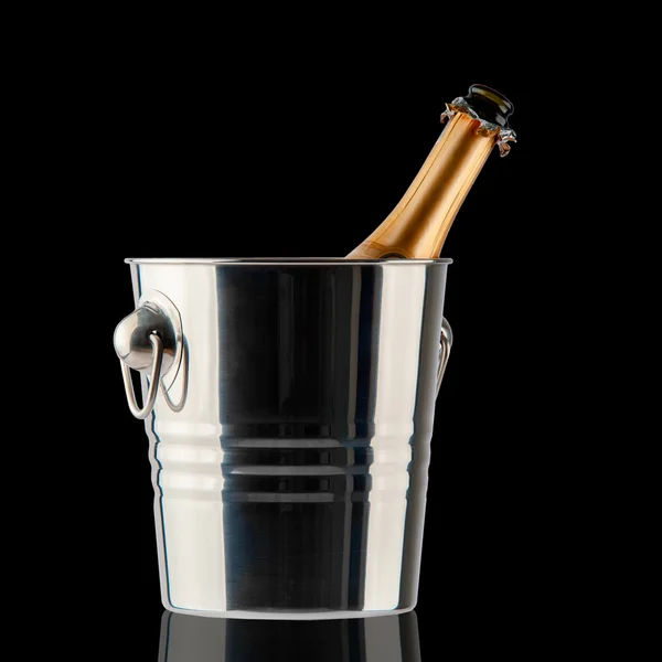 Bottle of champagne in an ice bucket