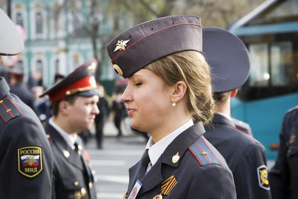 The girl police officer in the city of St. Petersburg.
