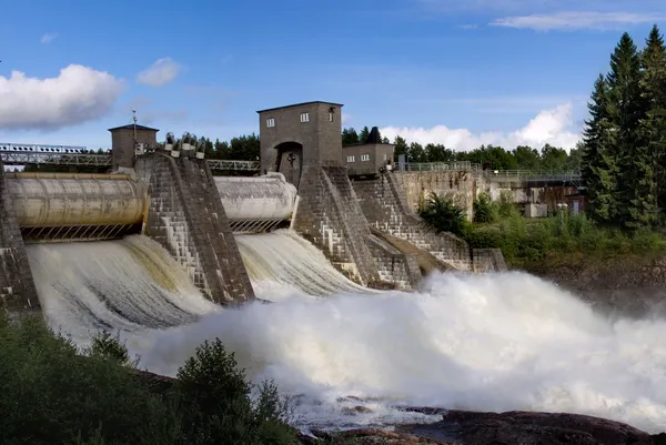 Spillway on hydroelectric power station dam in Imatra
