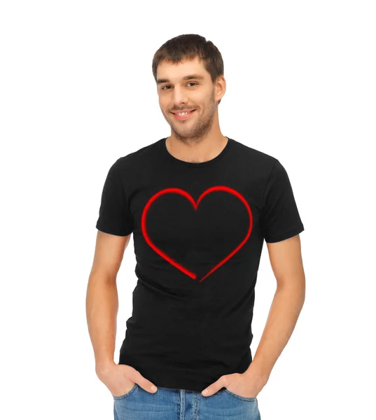 Man in black t-shirt with heart image — Stock Photo #37536613