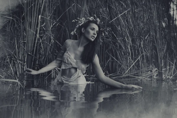 Black-white portrait of beautiful girl