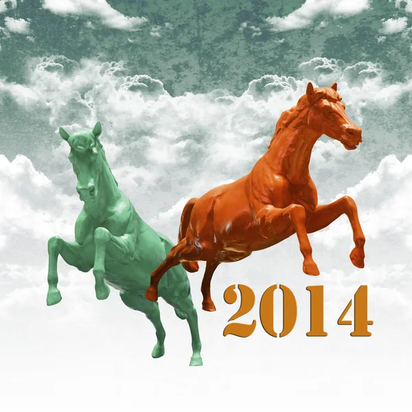 Year of the horse concept, Colorful horse running on cloud