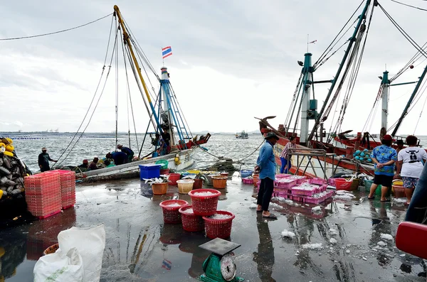 CHONBURI, THAILAND - AUGUST 17 : Unidentified people trading fish on August 17, 2013 in Sriracha, Chonburi, Thailand