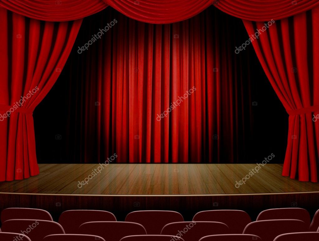 Theater gordijnen en rode zetels — stockfoto © razihusin #19450895