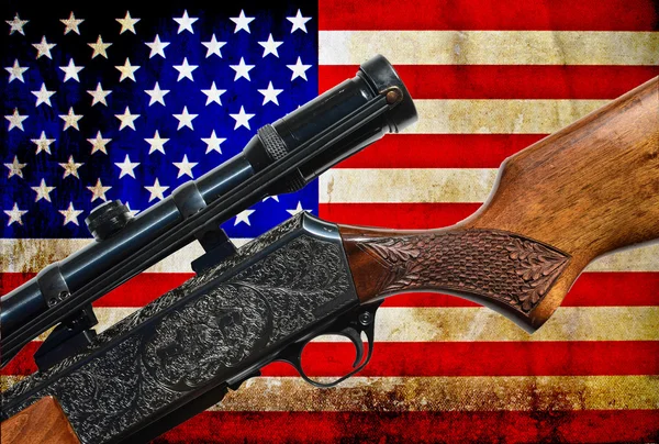 Vintage USA flag and rifle gun