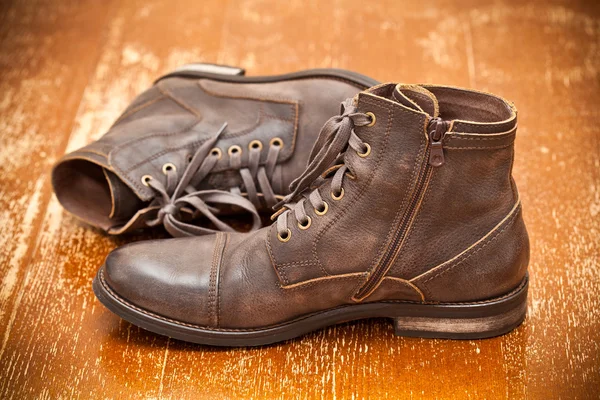 Leather shoes brown. Fashionable leather high boots. autumn - spring shoes. Vintage style
