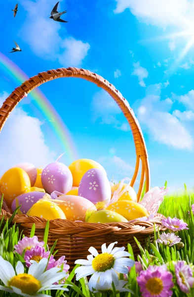 Art Easter eggs on basket