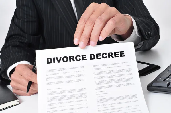 Lawyer showing a divorce decree